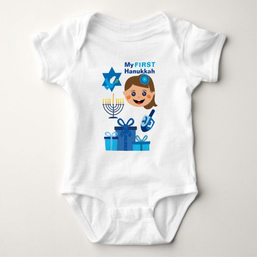 👶🍩 Baby's eerste Hanukkah - met baby meisje Romper (Voorkant)