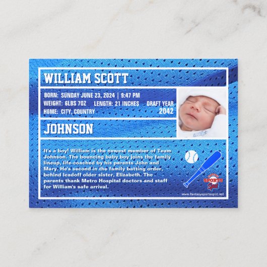 Baby's eerste honkbal Kaart Geboorte Aankondiging  (Achterkant)