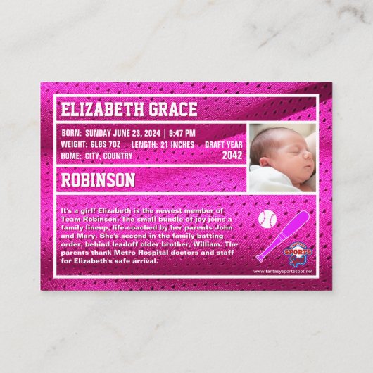 Baby's eerste honkbal Kaart geboorte bekendmaking Contactkaartje (Achterkant)