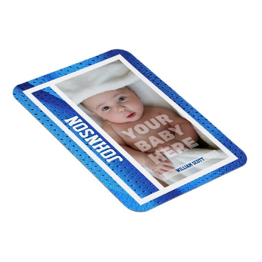 Baby's Eerste Honkbalkaart Blauwe Mesh Ontwerp Magneet (Rechterzijde)