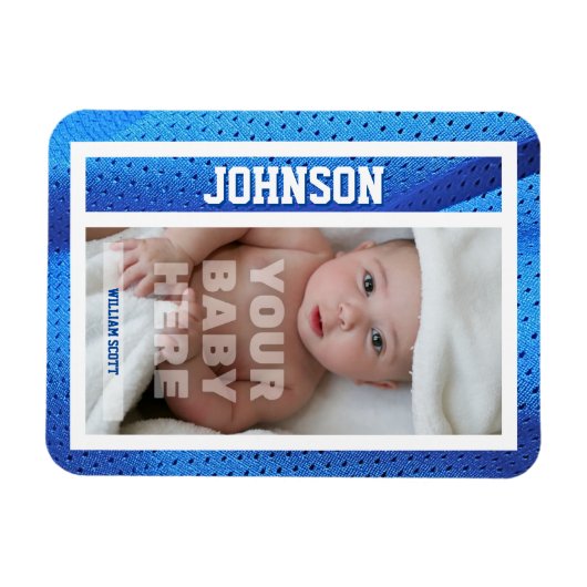 Baby's Eerste Honkbalkaart Blauwe Mesh Ontwerp Magneet (Horizontaal)