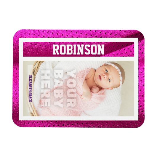 Baby's Eerste Honkbalkaart Roze Mesh Magneet (Horizontaal)