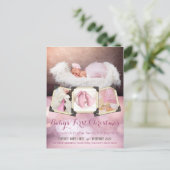 Baby's eerste Instagram-kerstfoto's Girly Pink Feestdagenkaart (Staand voorkant)