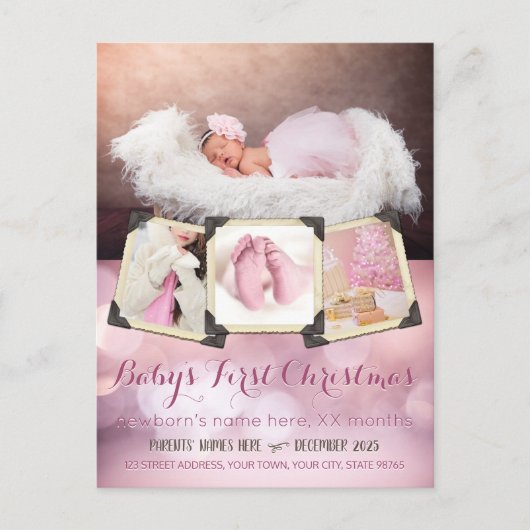 Baby's eerste Instagram-kerstfoto's Girly Pink Feestdagenkaart (Voorkant)