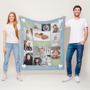 Baby's Eerste Jaar 12 Foto Collage Harten Script Fleece Deken