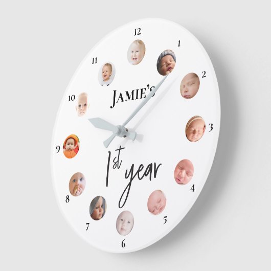 Baby's eerste jaar 12 maanden aangepaste foto's grote klok (Hoek)
