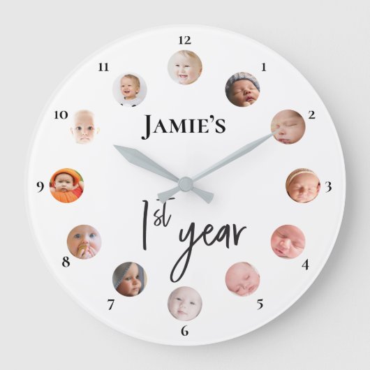 Baby's eerste jaar 12 maanden aangepaste foto's grote klok (Voorkant)
