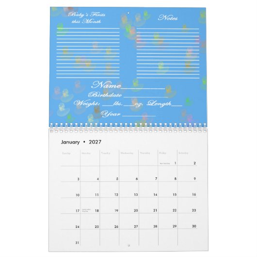 Baby's eerste jaar blauwe agenda kalender (Jan 2027)
