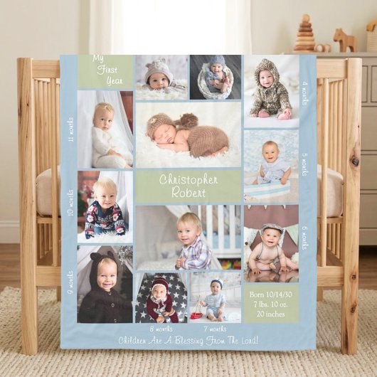 Baby's Eerste Jaar Boho 12 Foto Collage Script Fleece Deken