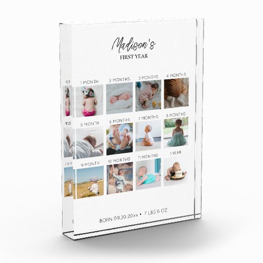 Baby's eerste jaar Foto collage geboorte Stats (Links)