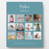 Baby's Eerste Jaar Foto Collage Geboorte Stats Bla Fotoplaat (Voorkant)
