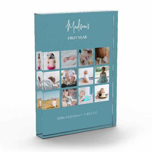 Baby's eerste jaar Foto collage geboorte Stats Blu (Links)