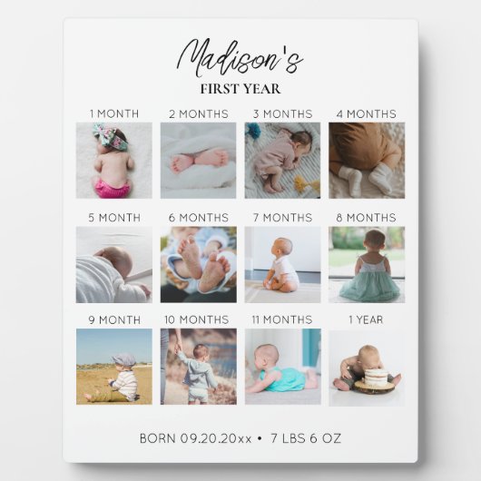 Baby's eerste jaar Foto collage geboorte Stats Fotoplaat (Voorkant)