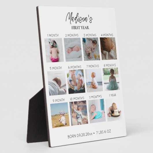 Baby's eerste jaar Foto collage geboorte Stats Fotoplaat (Zijkant)