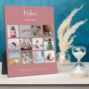 Baby's eerste jaar Foto collage geboorte Stats Pin Fotoplaat