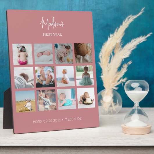 Baby's eerste jaar Foto collage geboorte Stats Pin Fotoplaat (Zijkant)