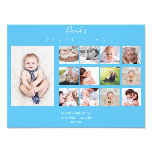 Baby's eerste jaar Foto Collage Keepomwille Boy Afdruk (Voorkant)