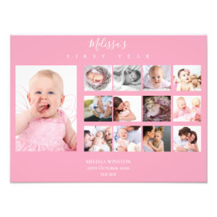 Baby's eerste jaar Foto Collage Keepomwille Girl Afdruk