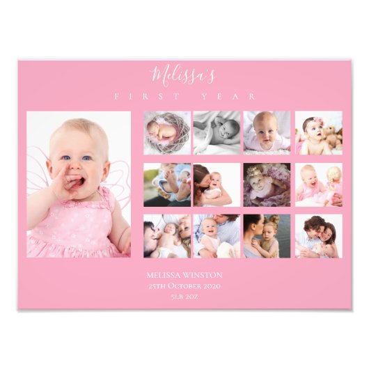 Baby's eerste jaar Foto Collage Keepomwille Girl Afdruk (Voorkant)