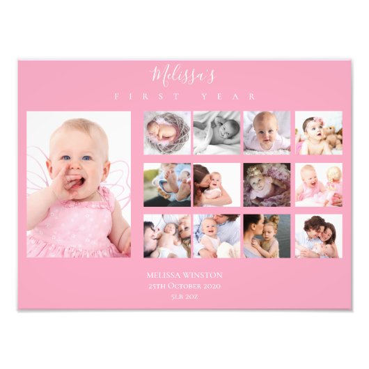 Baby's eerste jaar Foto Collage Keepomwille Girl Foto Afdruk (Voorkant)