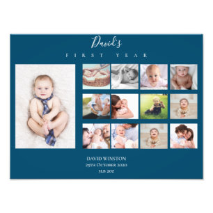 Baby's eerste jaar Foto Collage Keepomwille Navy B Foto Afdruk