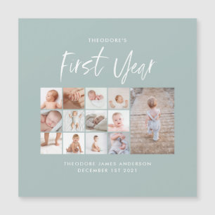 Baby's eerste jaar foto-inkuilschrift blauw