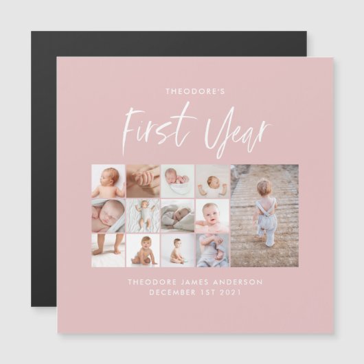 Baby's eerste jaar foto-inkuilschrift roze (Voorkant / Achterkant)