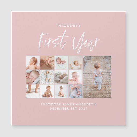 Baby's eerste jaar foto-inkuilschrift roze (Voorkant)