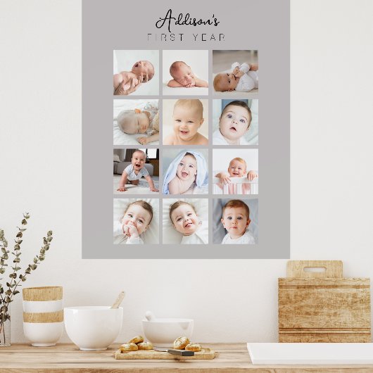 Baby's Eerste jaar Foto Poster Maandelijks Warm Gr (Keuken)