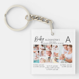 Baby's eerste jaar Fotocollage familie Keepslag Sleutelhanger