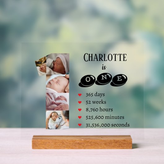 Baby's eerste jaar fotocollage nummer 1 acryl bord (Neutraal)