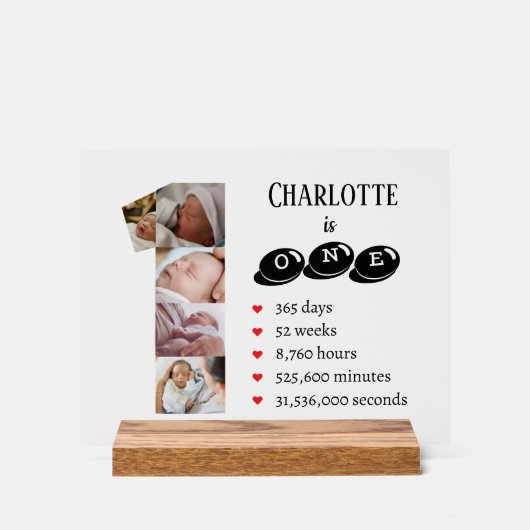 Baby's eerste jaar fotocollage nummer 1 acryl bord (Voorkant)