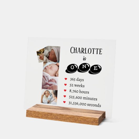 Baby's eerste jaar fotocollage nummer 1 acryl bord (Hoek)