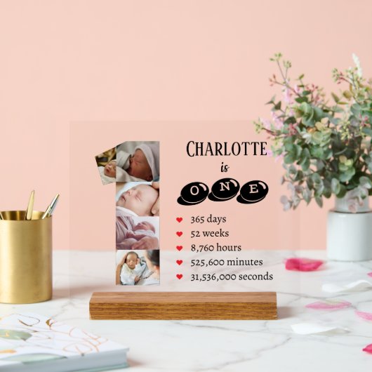 Baby's eerste jaar fotocollage nummer 1 acryl bord (Huwelijk)