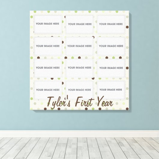 Baby's eerste jaar fotocollage verpakt canvas (Insitu (Houten vloer))