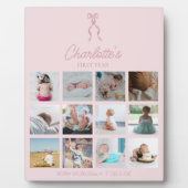 Baby's Eerste Jaar Foto's Geboorte Stats Roze Stri Fotoplaat (Voorkant)