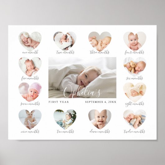 Baby's eerste jaar Hart Foto Keepslag Collage Poster (Voorkant)