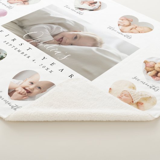 Baby's eerste jaar Hart Foto Keepslag Collage Sherpa Deken (3/4)