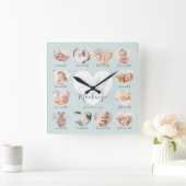 Baby's eerste jaar Hart Foto Keepslag Collage Vierkante Klok (Huis)