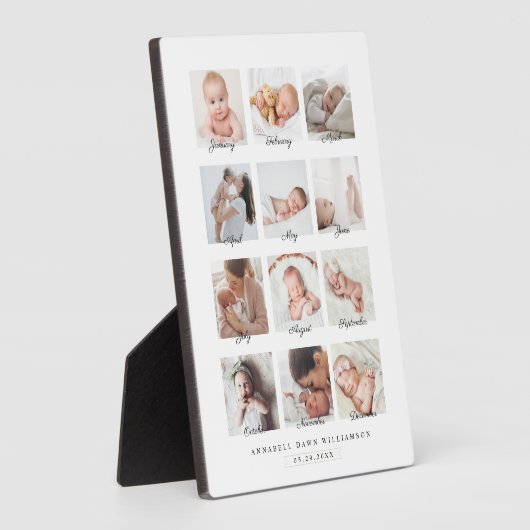Baby's Eerste jaar Maandelijkse Foto Collage Keeps Fotoplaat (Zijkant)