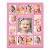 Babys eerste jaar Roze Keepomwille Foto Collage Afdruk (Voorkant)