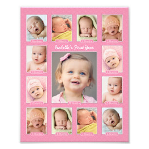 Babys eerste jaar Roze Keepomwille Foto Collage Afdruk