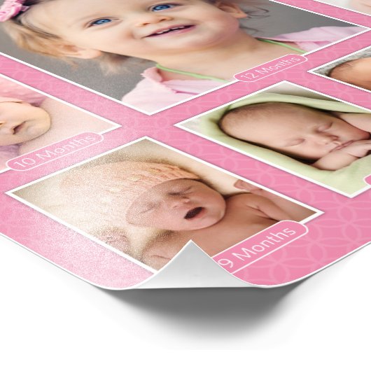 Babys eerste jaar Roze Keepomwille Foto Collage Foto Afdruk (Hoek)