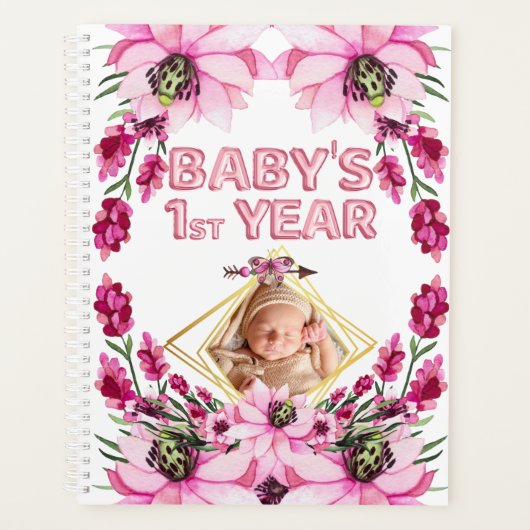 Baby's eerste jaar waterverf florale poot dij foto planner (Voorkant)