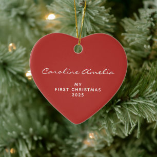 Baby's Eerste Kerst 2024 Gepersonaliseerd Rood Keramisch Ornament