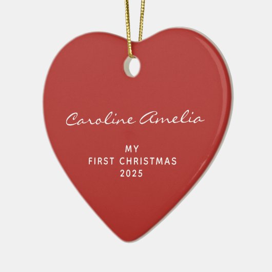 Baby's Eerste Kerst 2025 Gepersonaliseerd Rood Keramisch Ornament (Links)