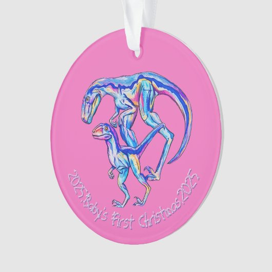 Baby's eerste kerst 2025 meisje Velociraptor Ornament (voorkant)