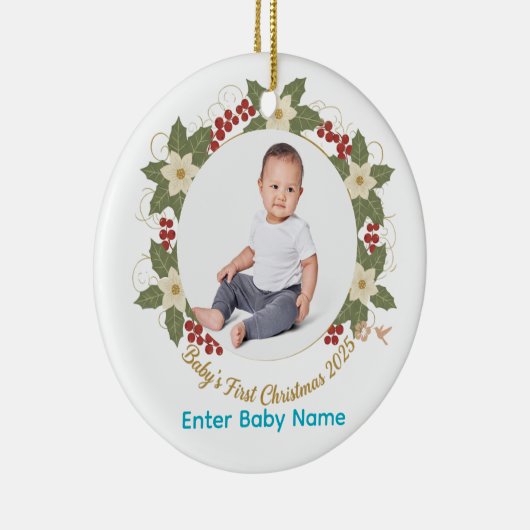 Baby's eerste kerst 2025 Photo Circle-Ornament Keramisch Ornament (Rechts)
