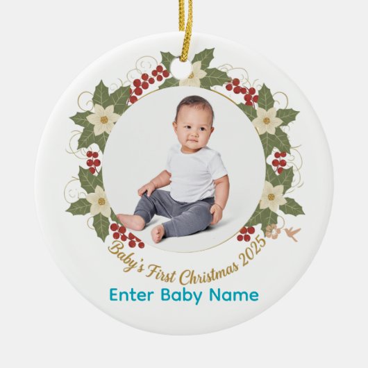 Baby's eerste kerst 2025 Photo Circle-Ornament Keramisch Ornament (Voorkant)