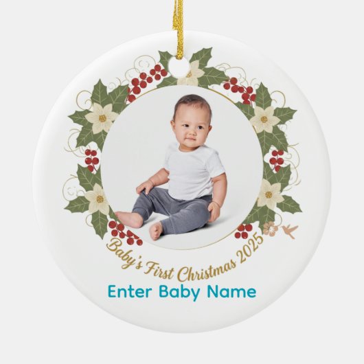 Baby's eerste kerst 2025 Photo Circle-Ornament Keramisch Ornament (Achterkant)